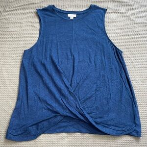 J.Jill 100% Linen Tank Top Large Twist Front Sleeveless Blue Lagenlook